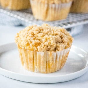 cropped close up peach muffin on a plate