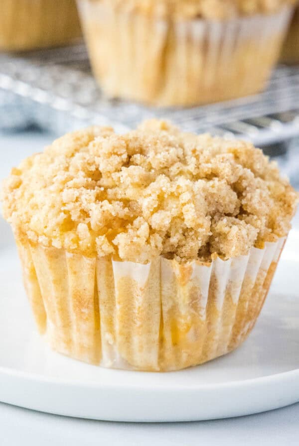 cropped close up peach muffin on a plate