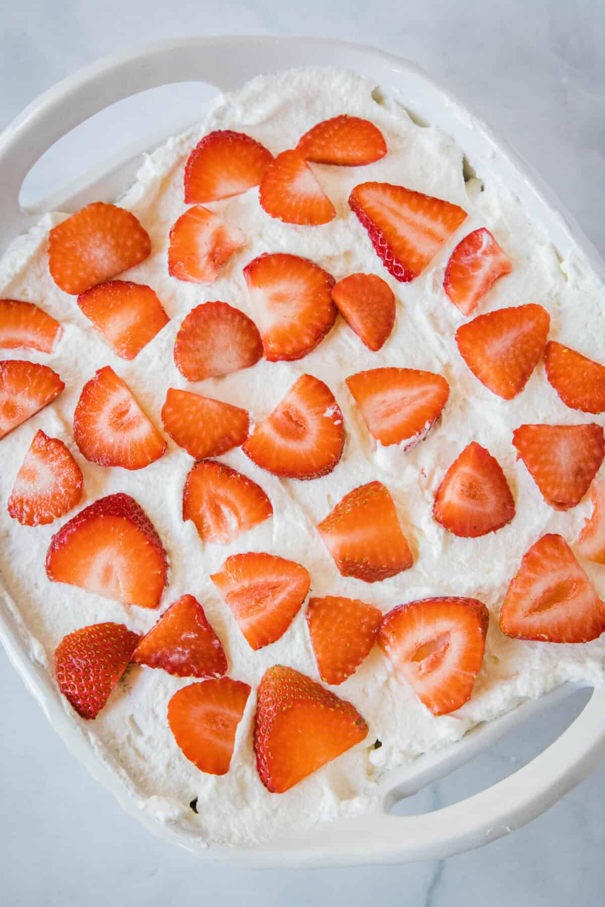 strawberry ice box cake in pan