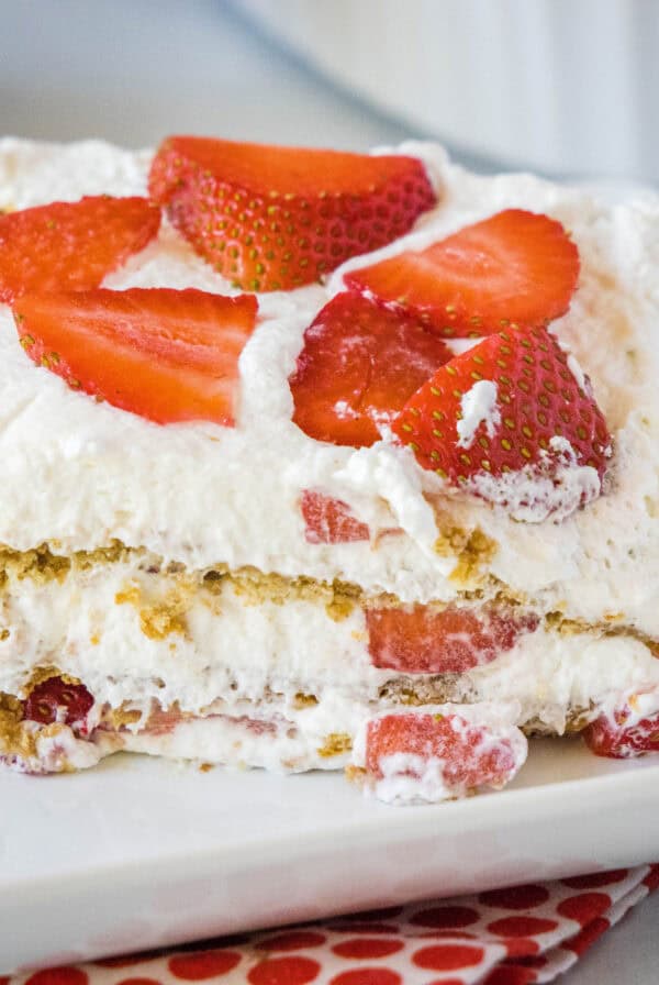 close up ice box cake on a plate