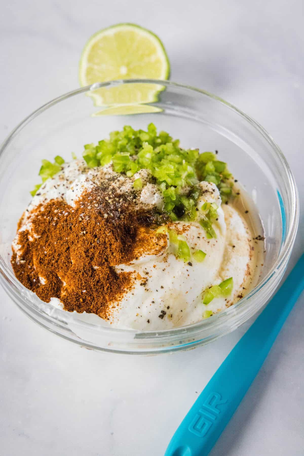 yogurt dip ingredients in a bowl