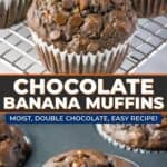 chocolate banana muffins collage for pinterest