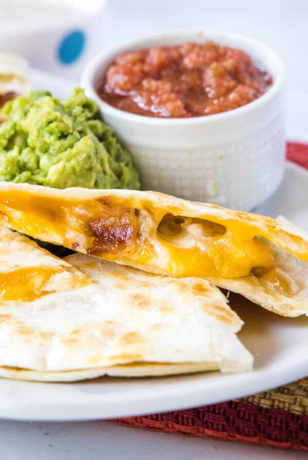 close up quesadilla on a plate