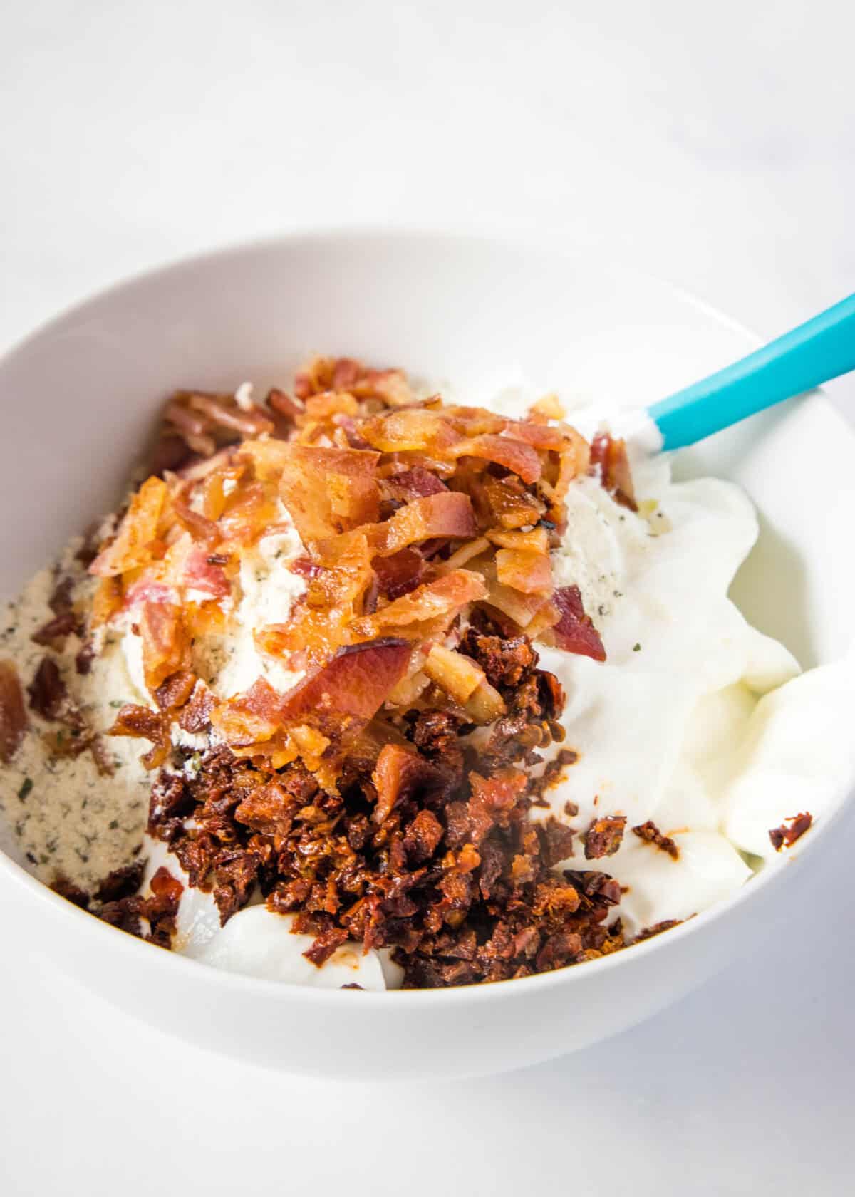 chipotle bacon ranch dip ingredients in mixing bowl