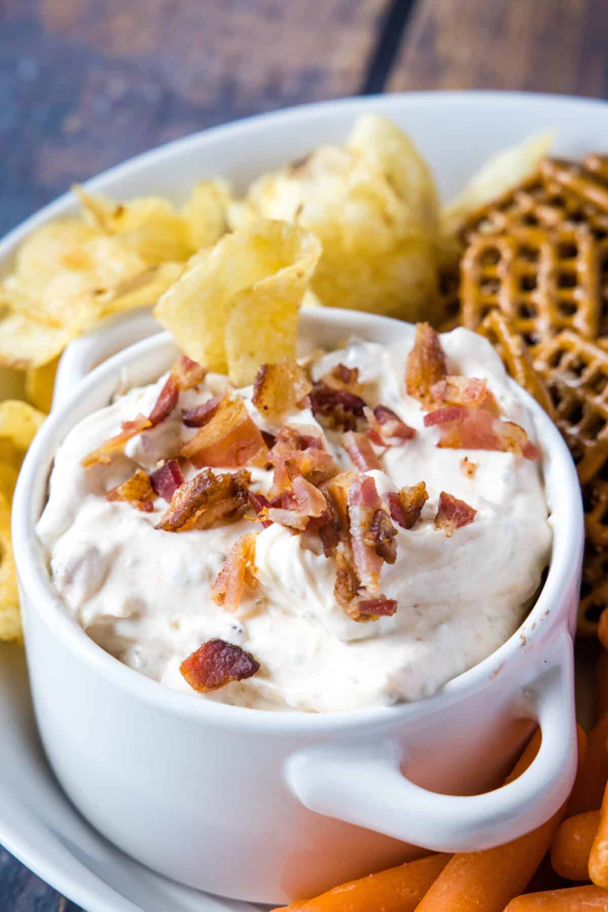 Chipotle Ranch Dip chipotle bacon ranch dip in a bowl