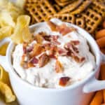 cropped close up chipotle bacon ranch dip in bowl