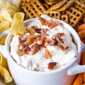 cropped close up chipotle bacon ranch dip in bowl