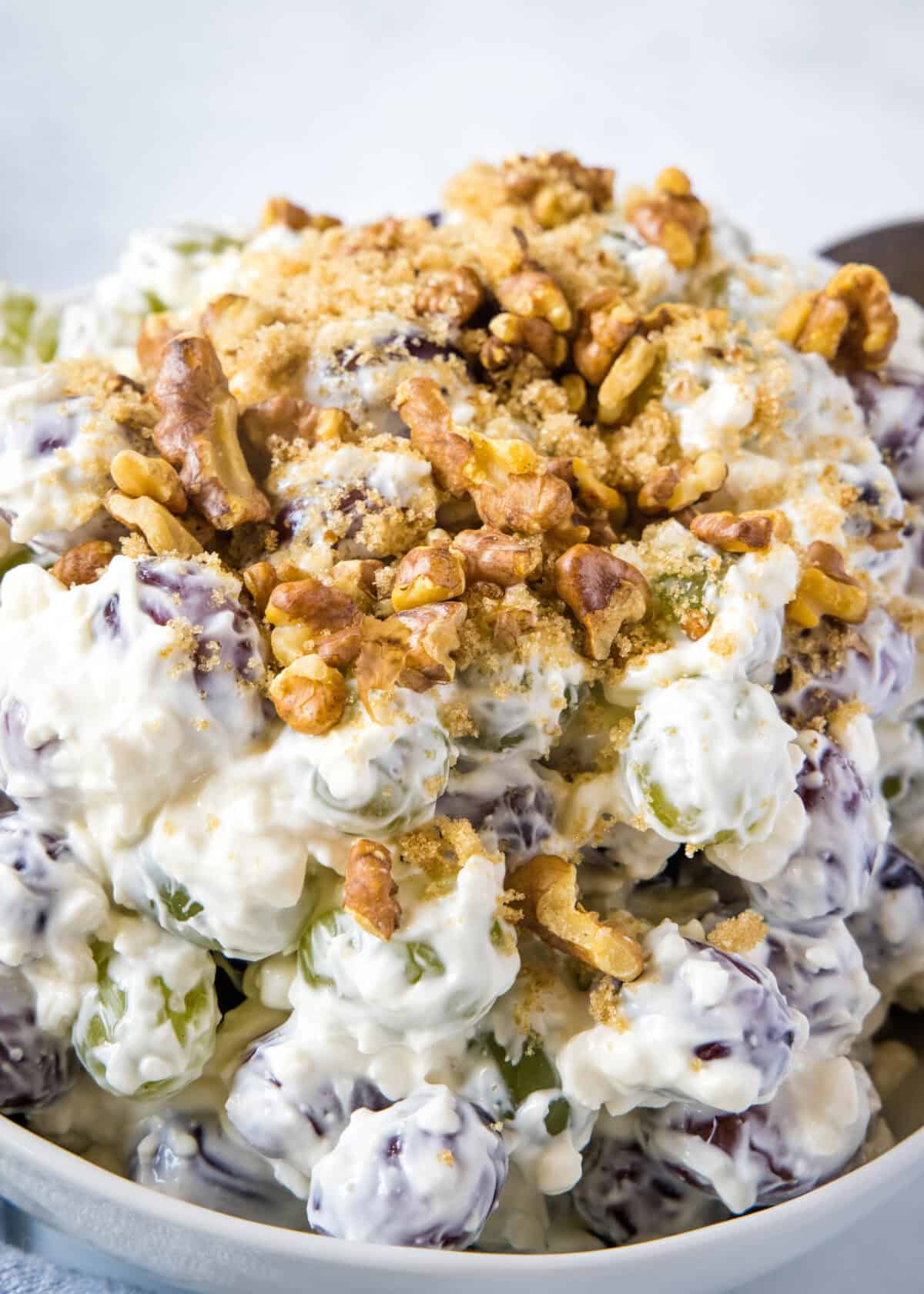 looking down on bowl of grape salad
