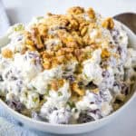 close up grape salad in serving bowl