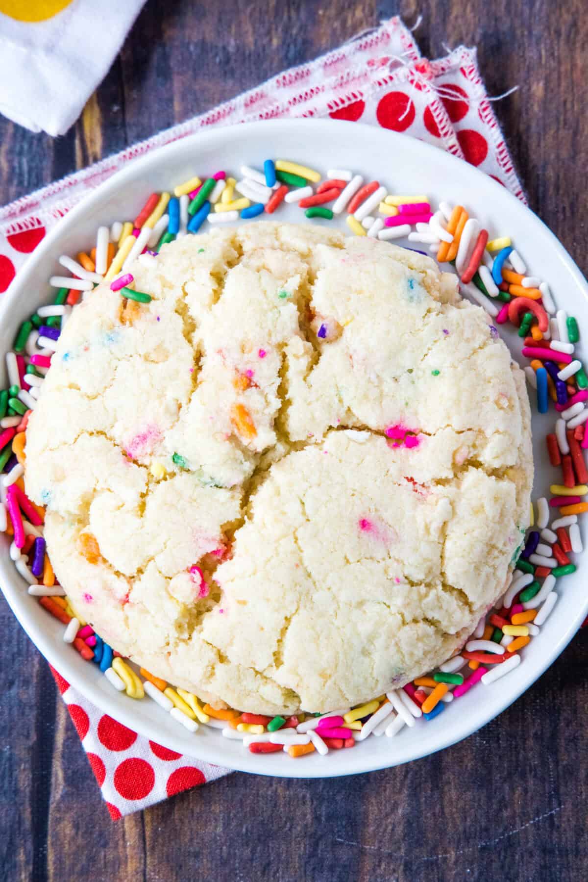 looking down on birthday cake cookie on a plate