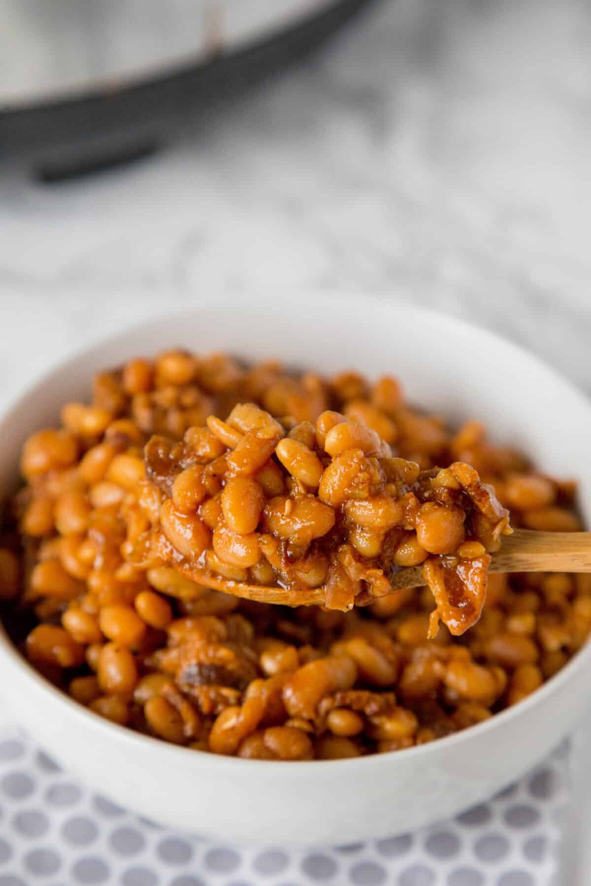 serving bowl with baked beans