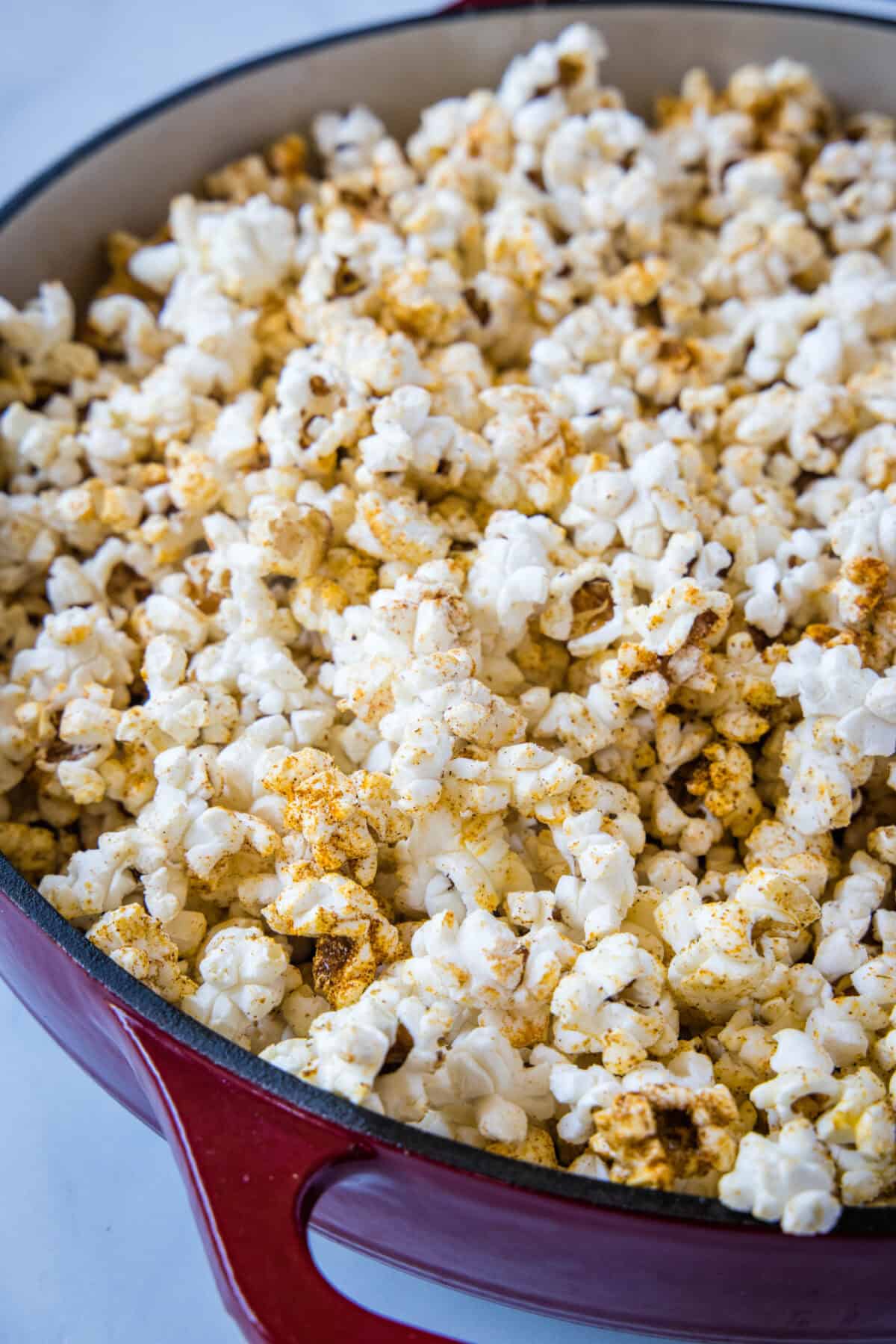 spicy popcorn in pan