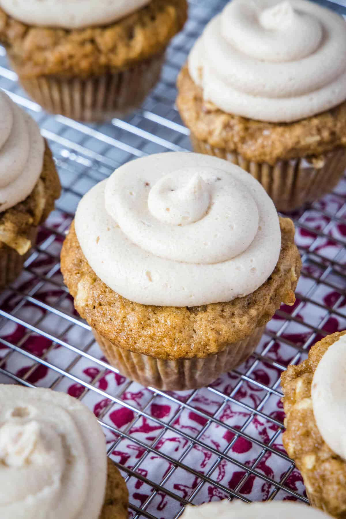 apple cupcakes on cooling rack