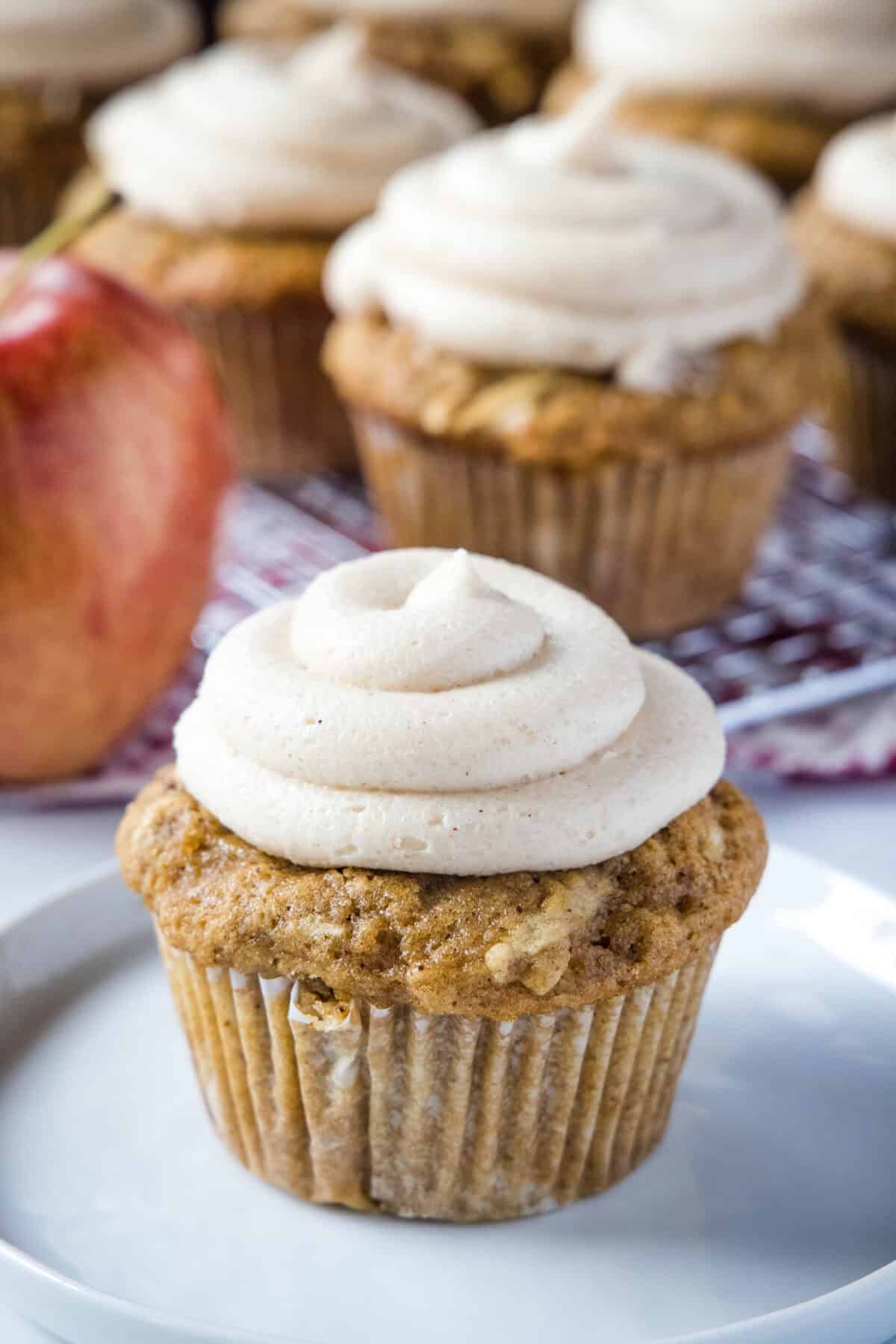 apple cupcake on a white plate