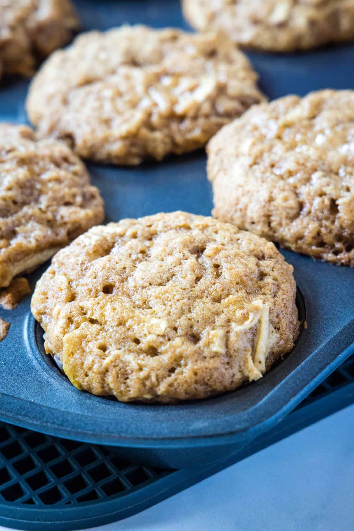 baked apple cupcake in muffin pan