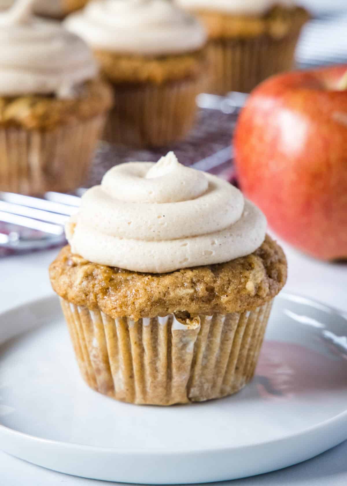 apple cupcake on a white plate