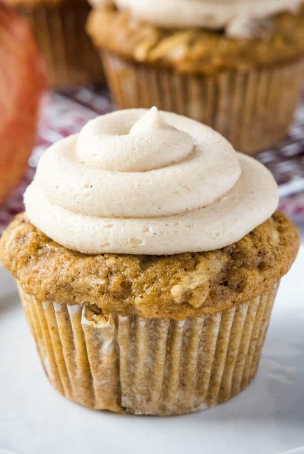 close up apple cupcake on a plate
