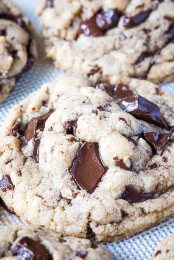 close up bakery style cookies on baking tray