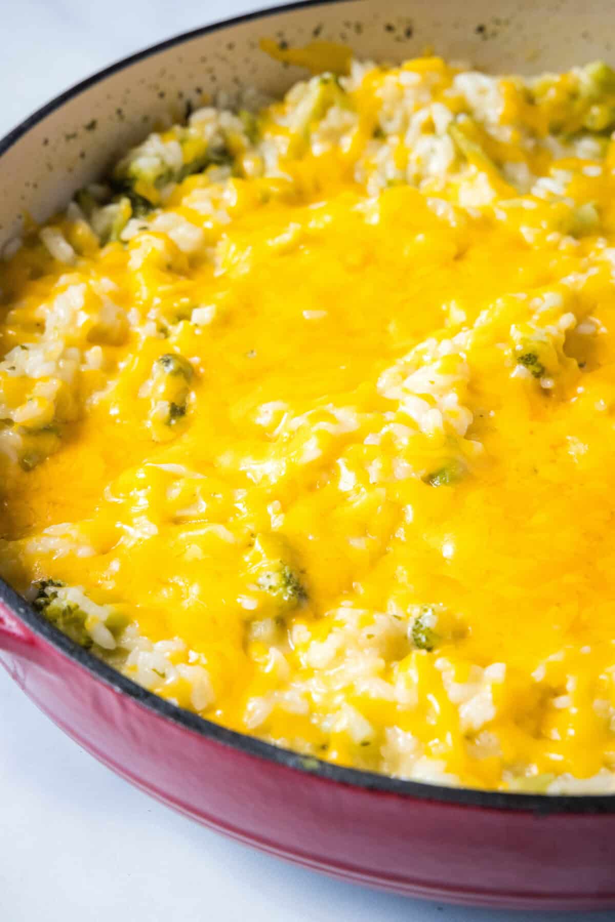 broccoli rice casserole in a skillet