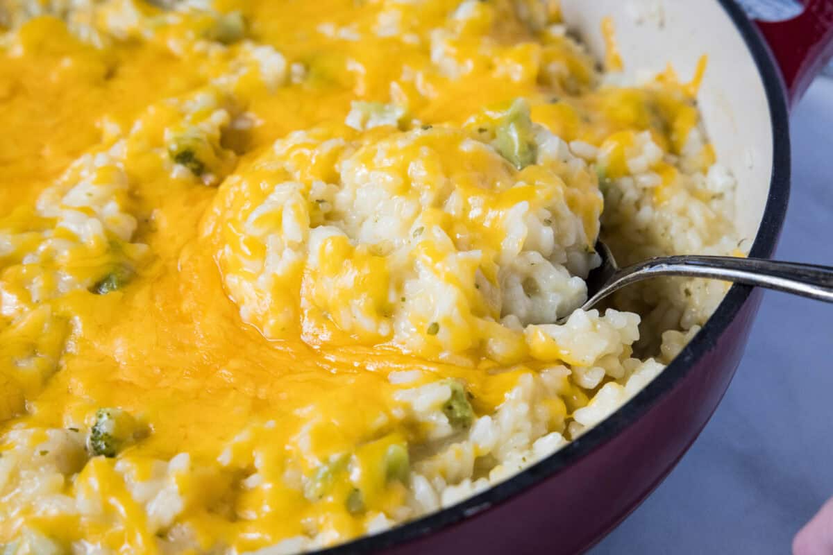 This Broccoli Rice Casserole is creamy, cheesy, and ready in 25 minutes in ONE pan on the stovetop. No oven, no canned soup, just a handful of simple ingredients.