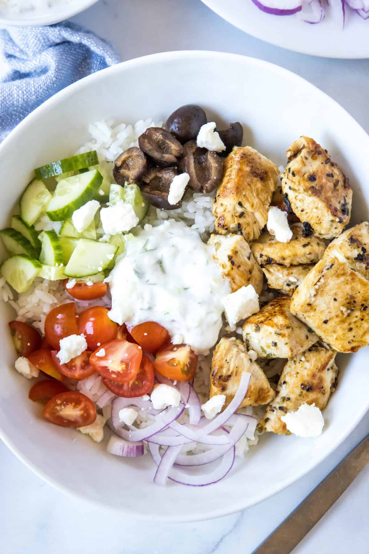 chicken gyro bowl with feta
