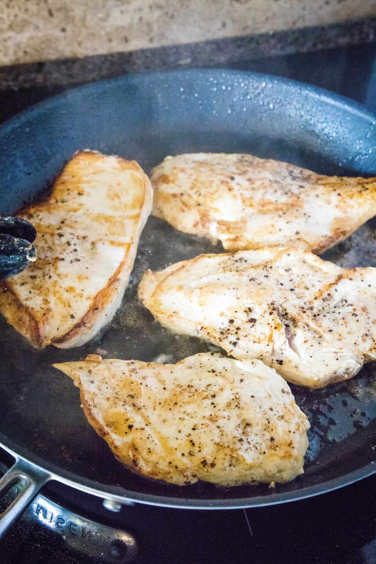 browning chicken in pan