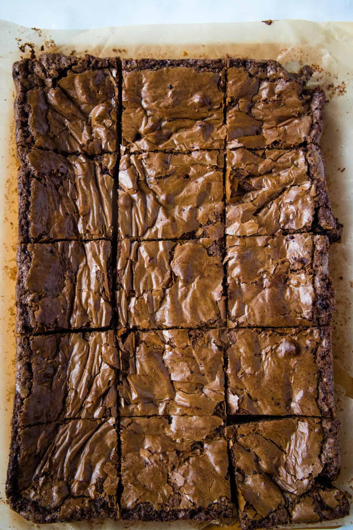looking down on nutella brownies on a cutting board