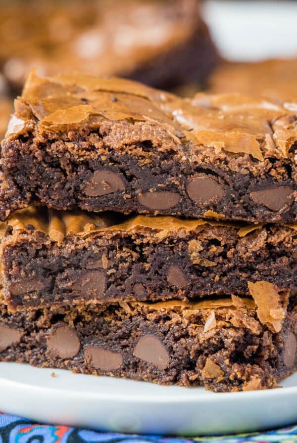 cropped close up nutella brownies stacked on a plate