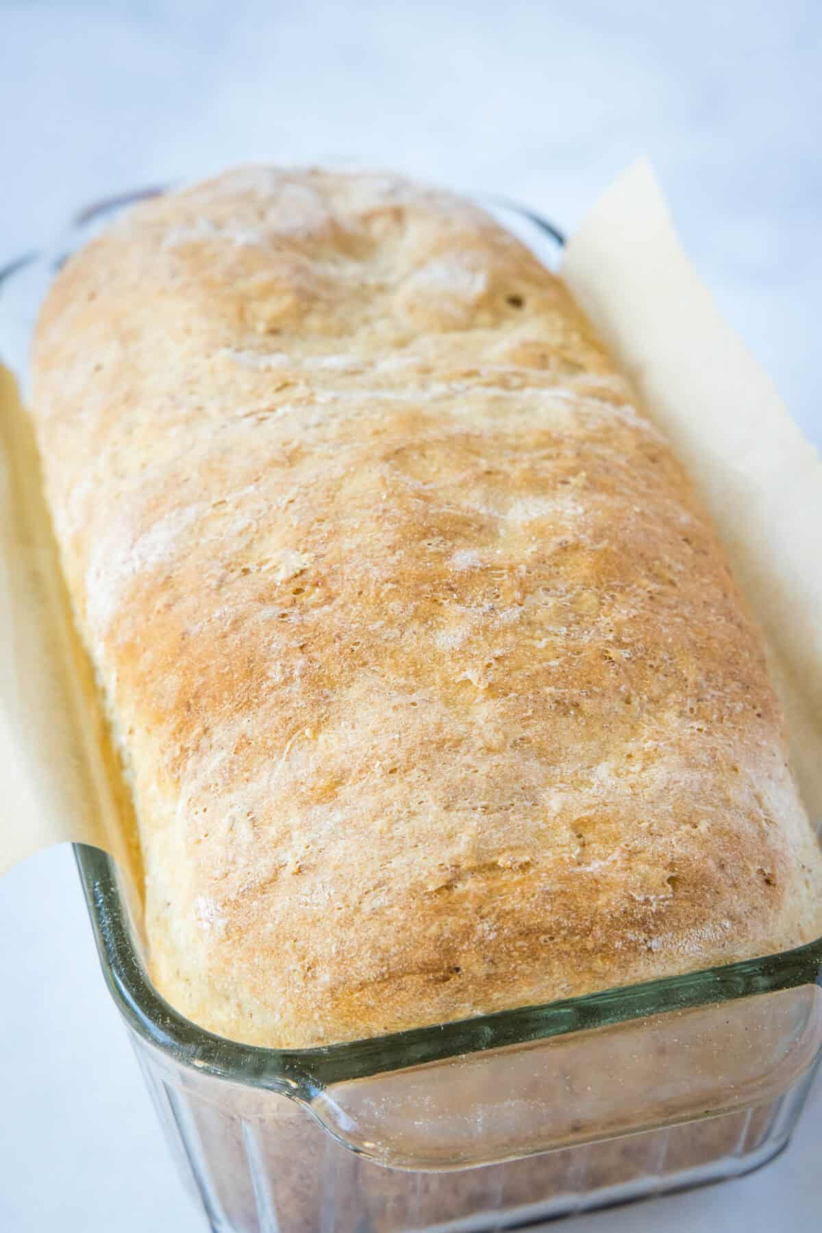 baked oatmeal bread in bread pan