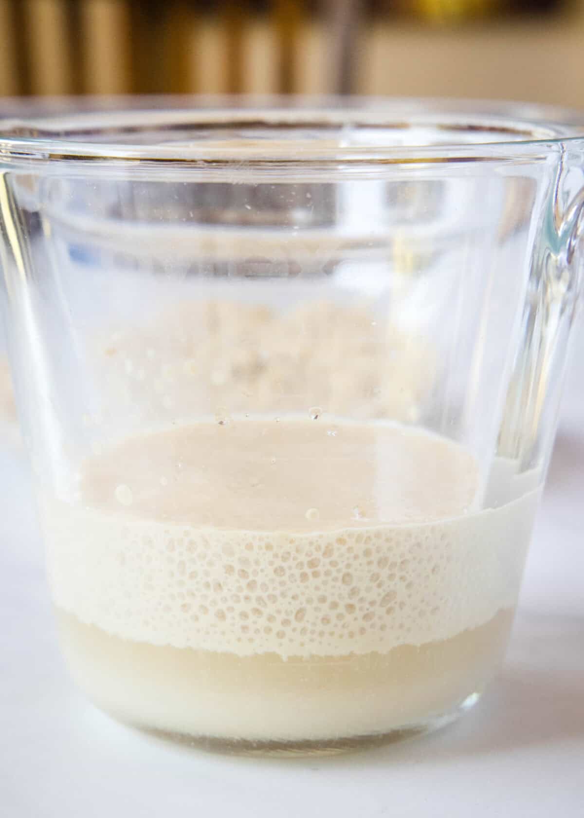 yeast activating in measuring cup
