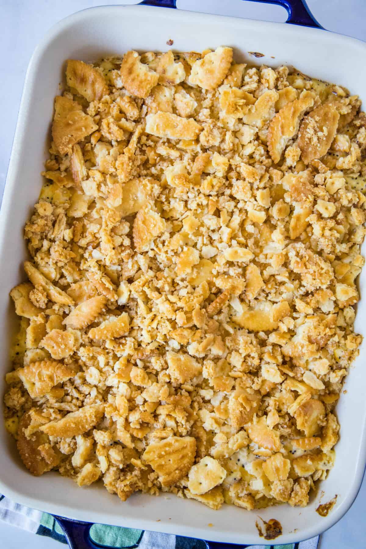 poppy seed chicken in baking dish