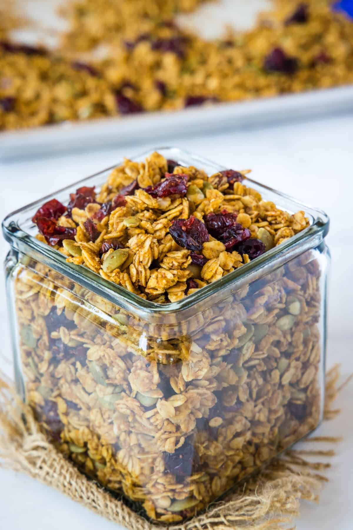 pumpkin granola in a jar