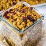 pumpkin granola close up in a jar
