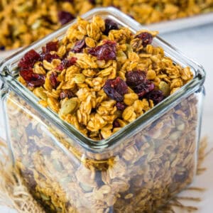 pumpkin granola close up in a jar