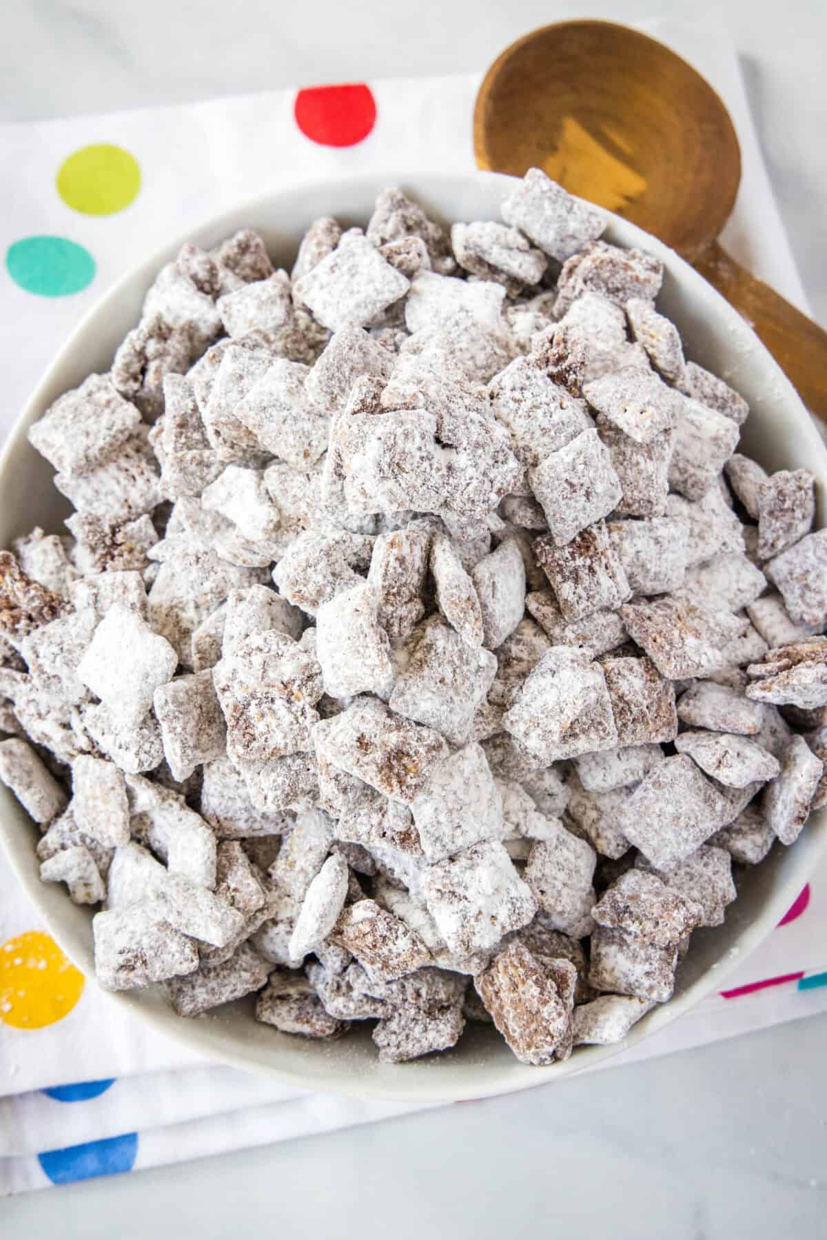looking down on a bowl of puppy chow