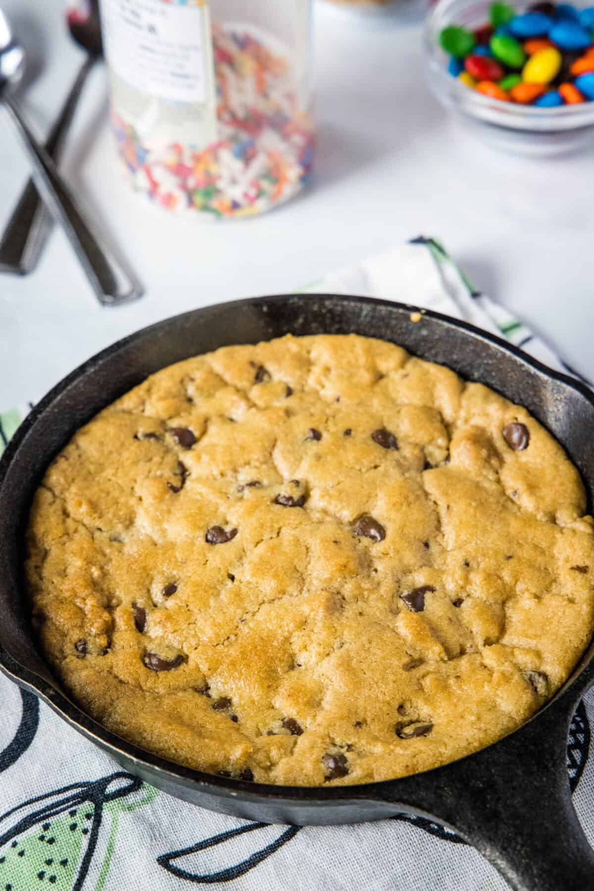 baked cookie in skillet