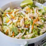 cropped close up vietnamese chicken salad in a serving bowl