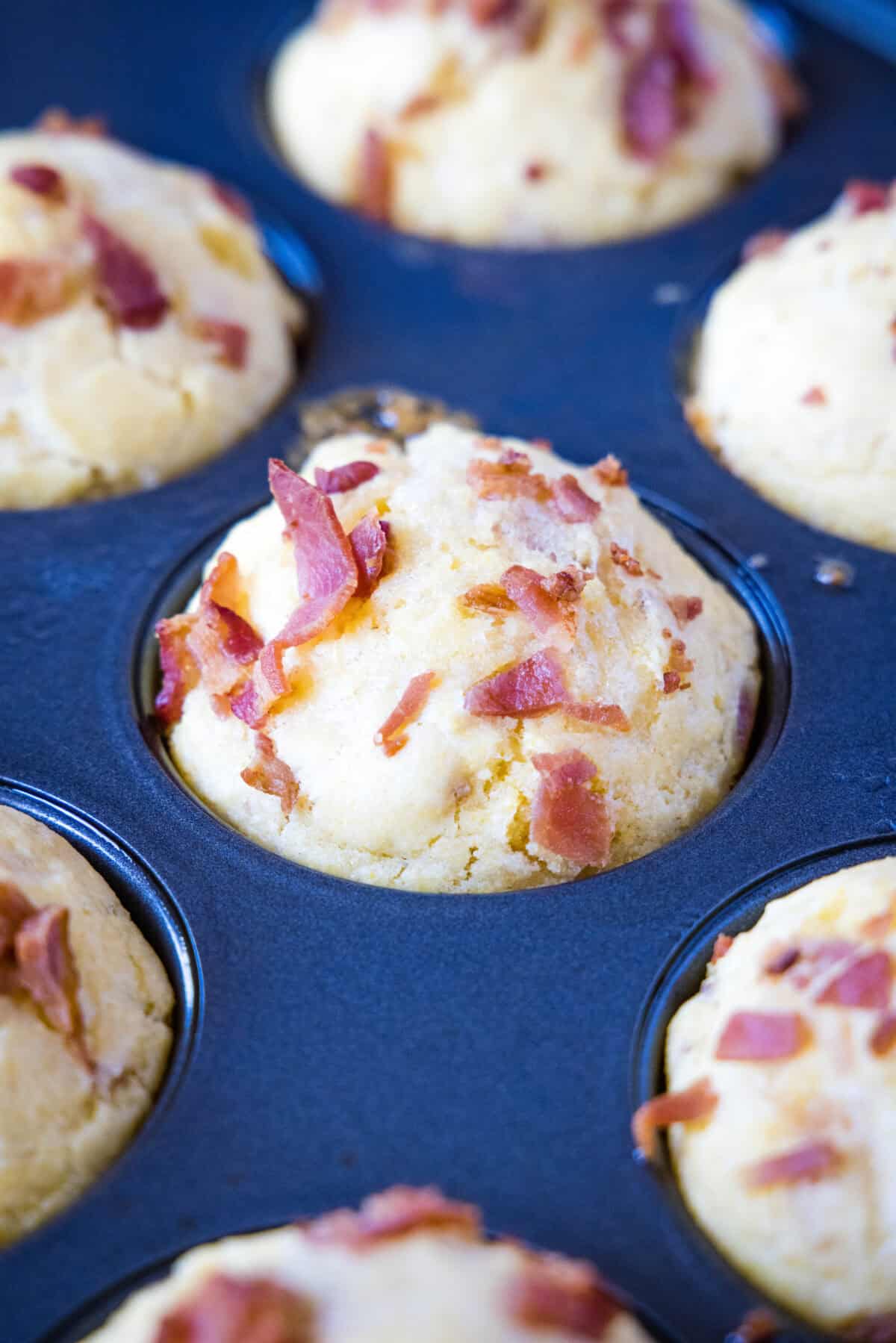 bacon corn muffins in muffin pan