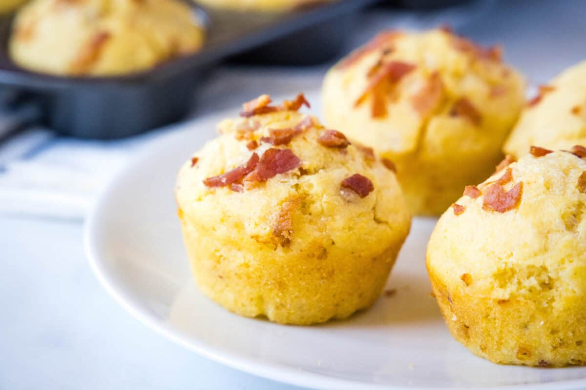 bacon corn muffins on a plate