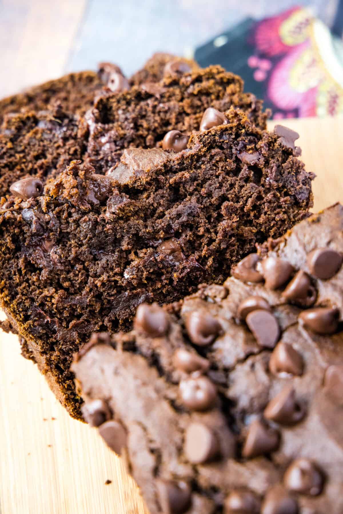 sliced chocolate pumpkin bread