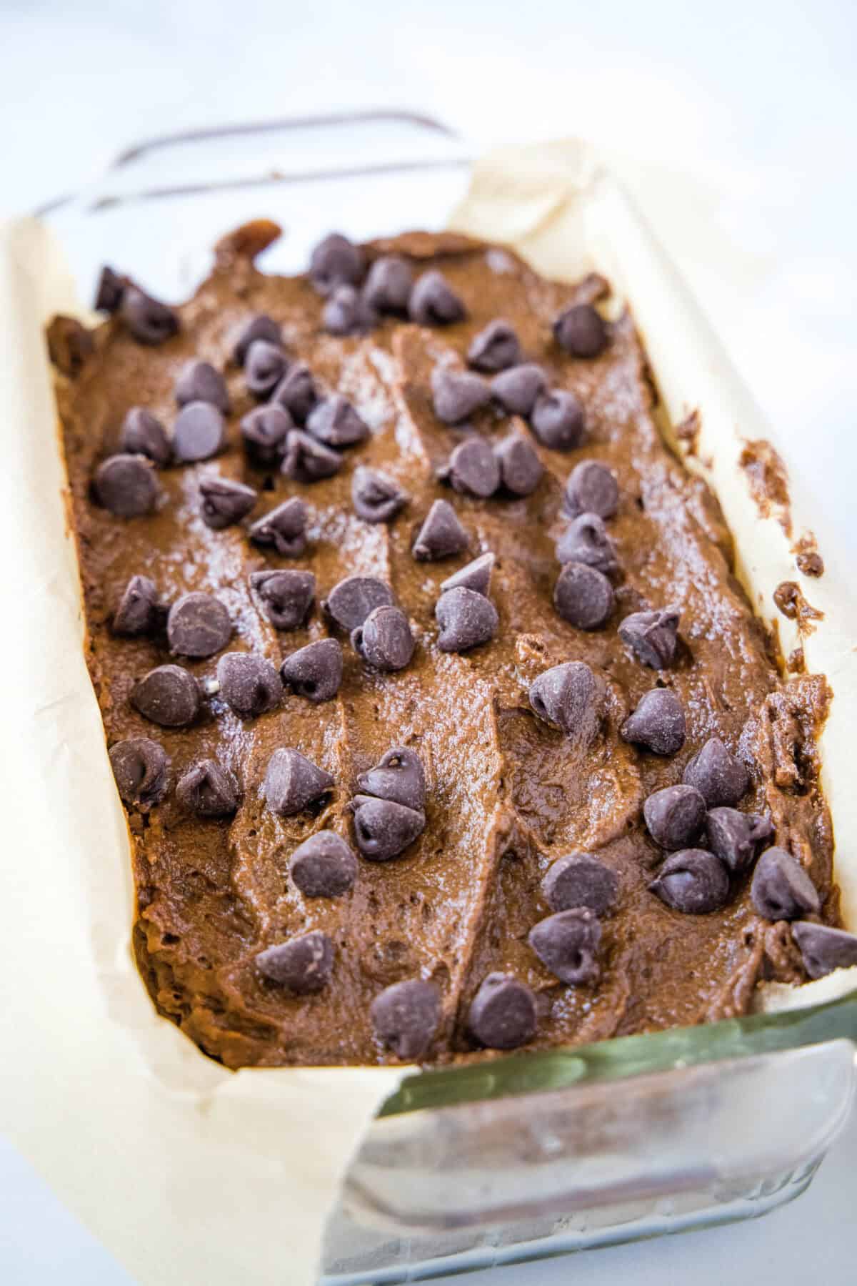 chocolate pumpkin bread batter in baking pan
