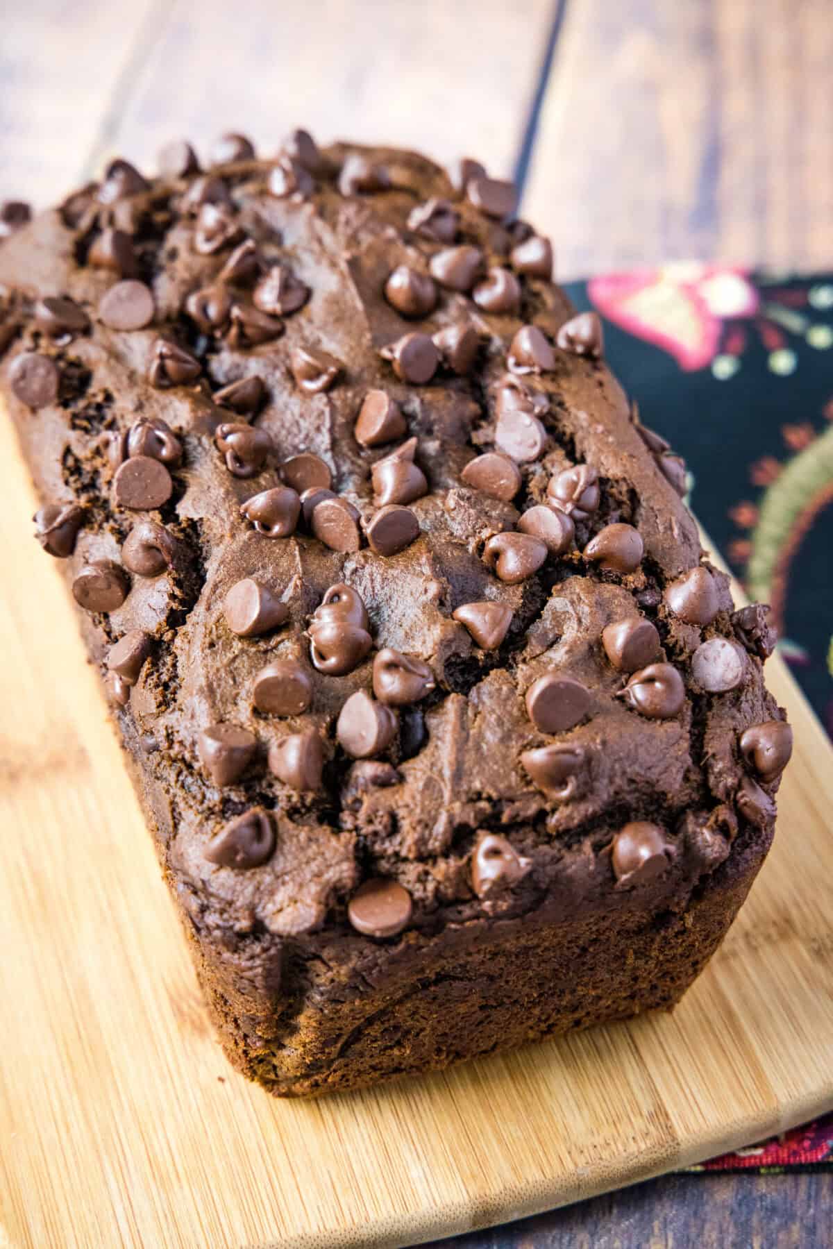 chocolate pumpkin bread on cutting board