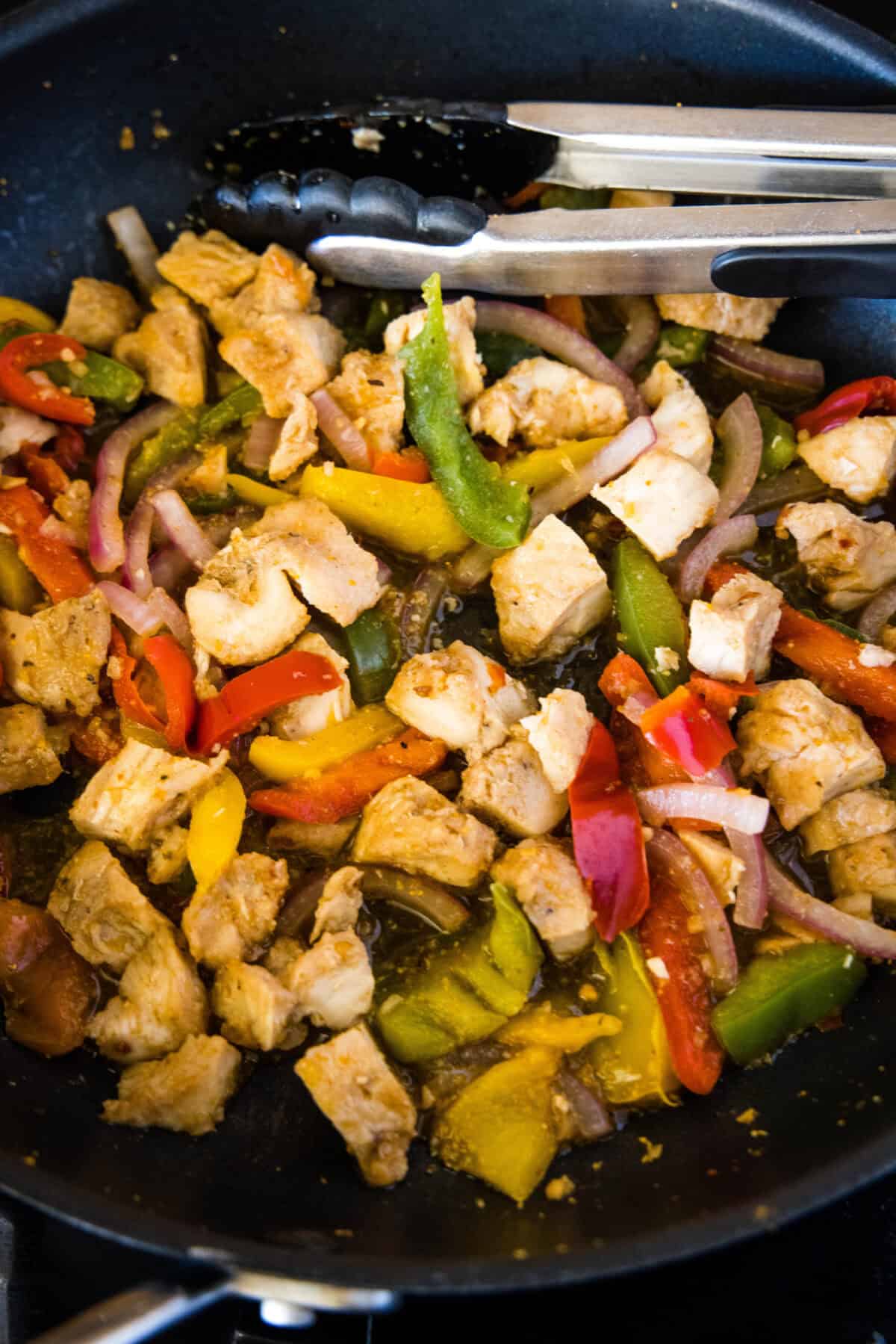 chicken fajitas in a skillet