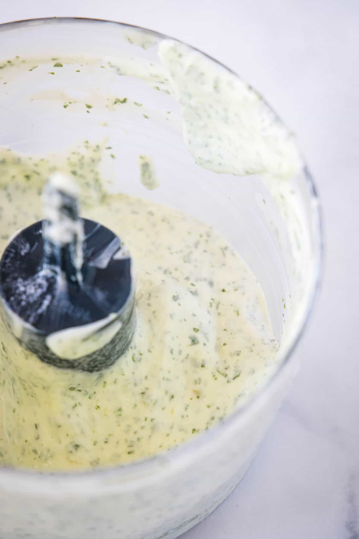 cilantro lime crema mixed in food processor