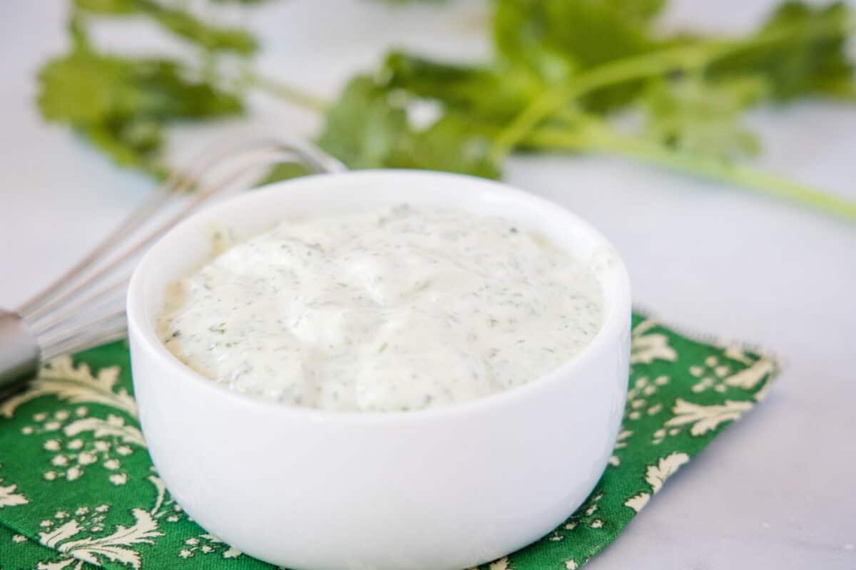 cilantro lime crema in white bowl