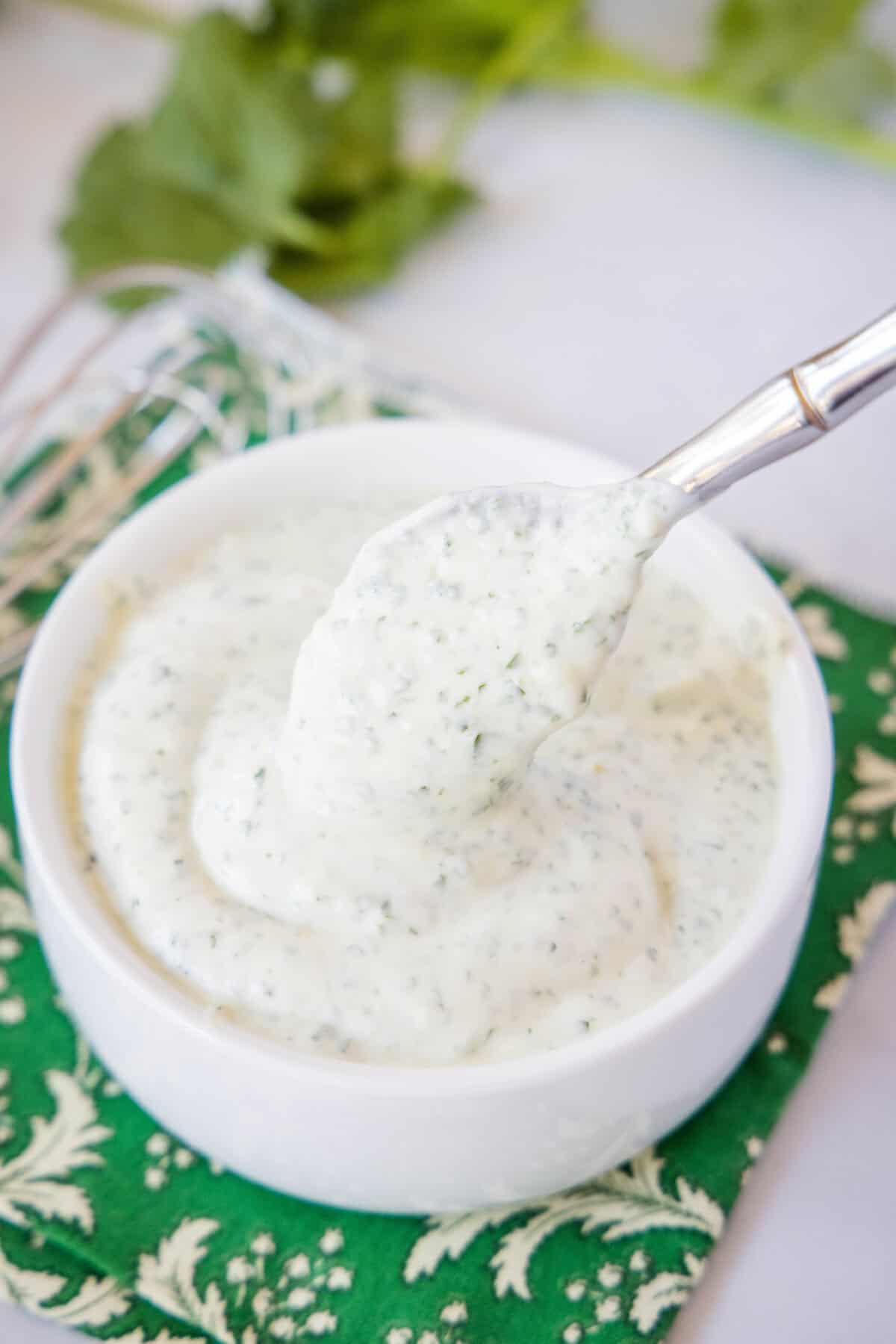 looking down on bowl of cilantro lime crema