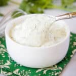 close up cilantro lime crema in a bowl
