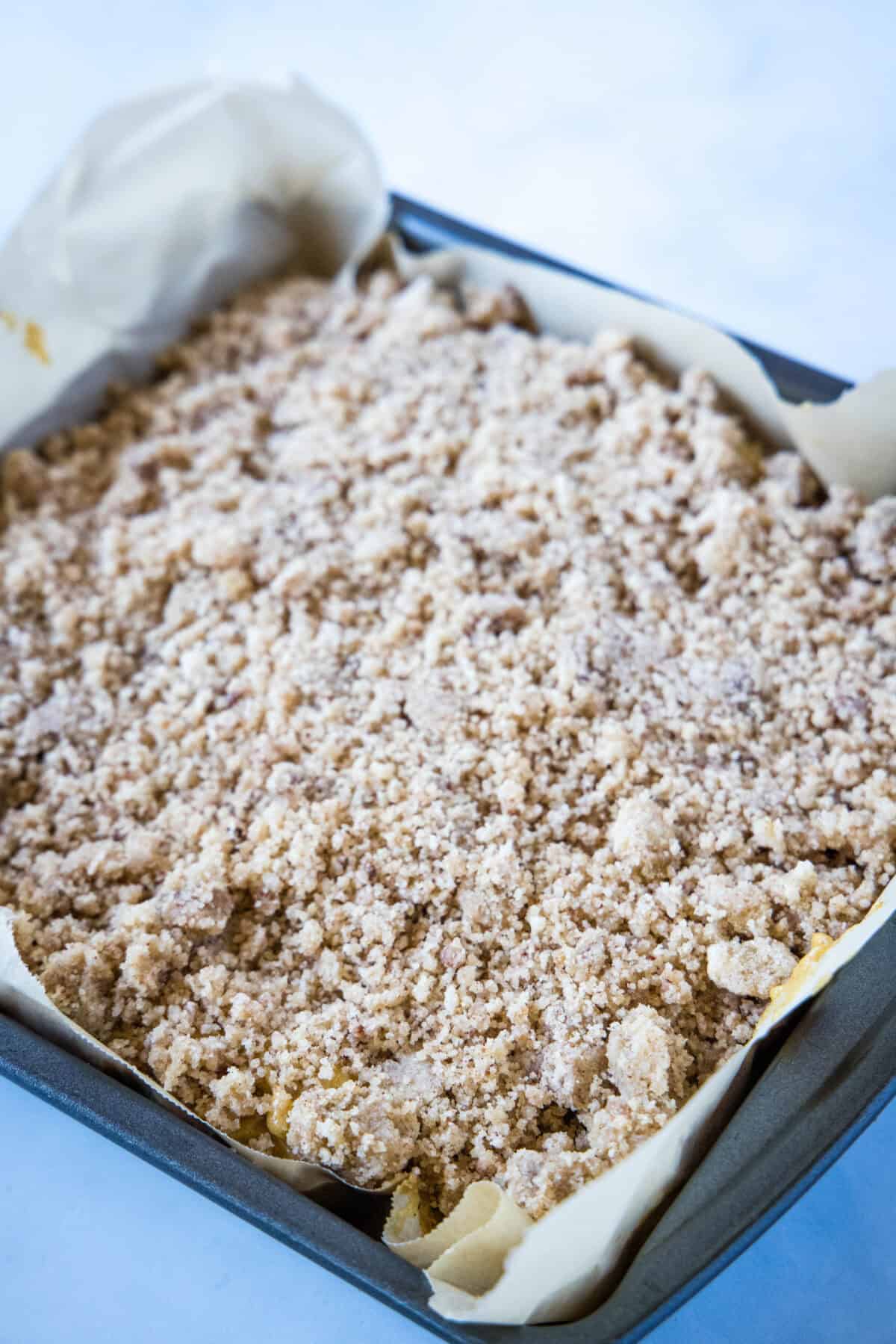 pumpkin coffee cake in baking pan