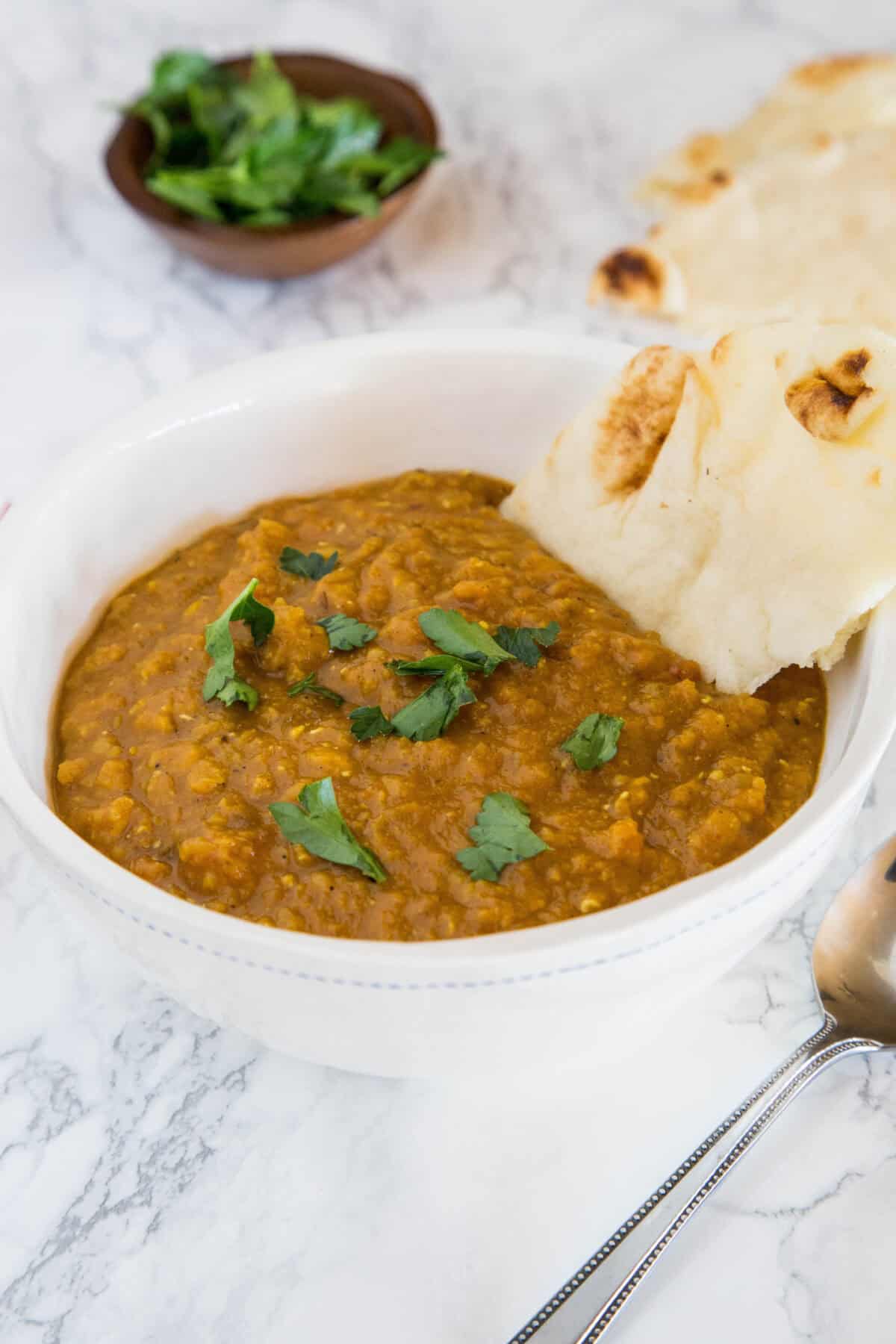 lentil soup with naan bread