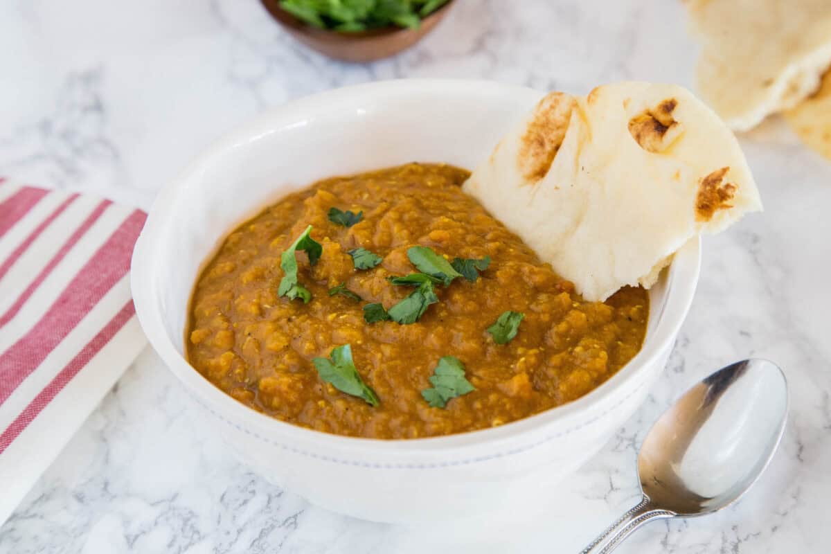 Indian Lentil Soup is a cozy, classic masoor dal made with red lentils, tomatoes, and warm toasted spices. It’s easy, budget-friendly, and great any night of the week!